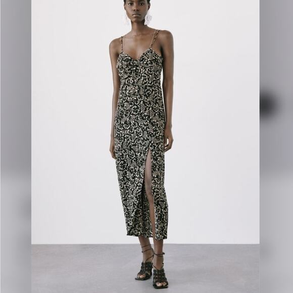 Zara Dresses & Skirts - Zara Printed CHAIN STRAP MIDI DRESS Size Medium